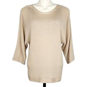 Grace The Perfect Fit Women's Knit Ribbed Sweater Wheat Cream Relaxed Fit Size M